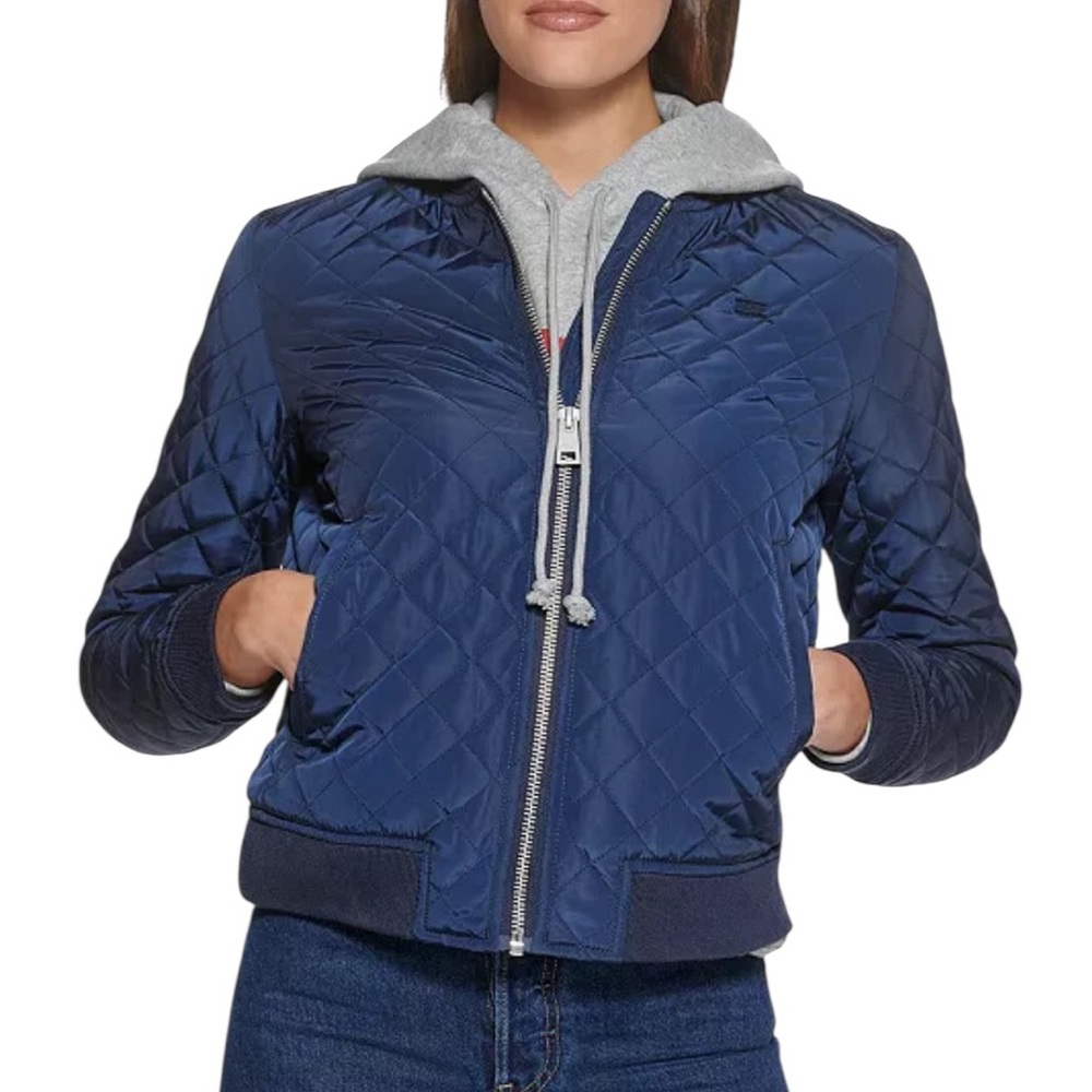 •NWT Women’s Levi's Navy Diamond Quilted Bomber Jacket Size XS Zippered